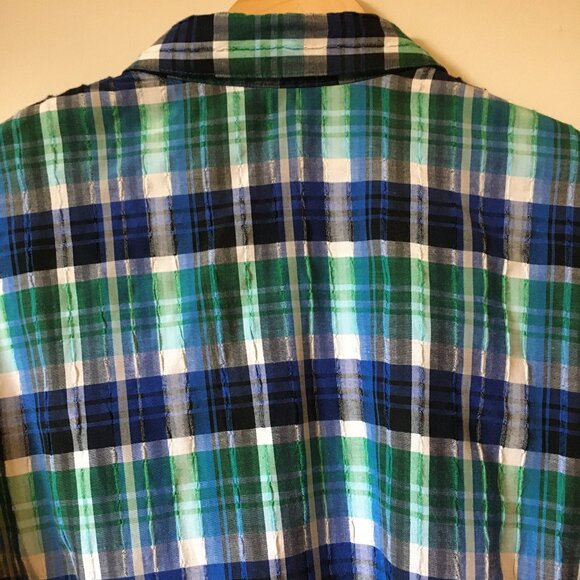 Vintage Alia Plaid Embroidered Green & Blue Cottagecore Button Down Shirt - Picture 7 of 16